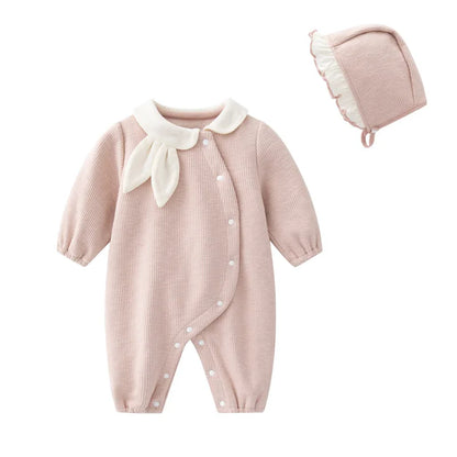 Cute Lapel Rabbit Ears Baby Bodysuit with Hat