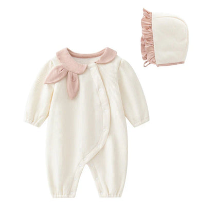 Cute Lapel Rabbit Ears Baby Bodysuit with Hat