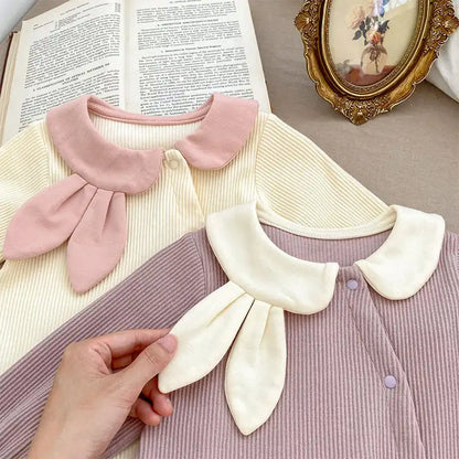 Cute Lapel Rabbit Ears Baby Bodysuit with Hat