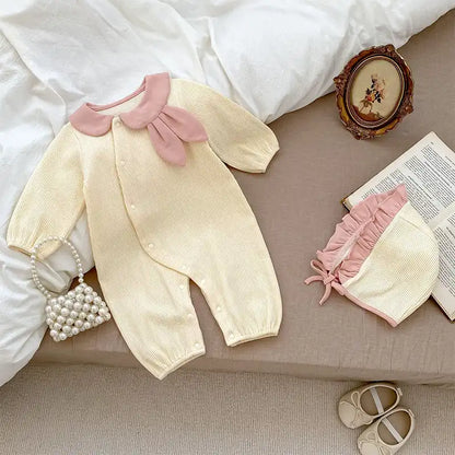 Cute Lapel Rabbit Ears Baby Bodysuit with Hat