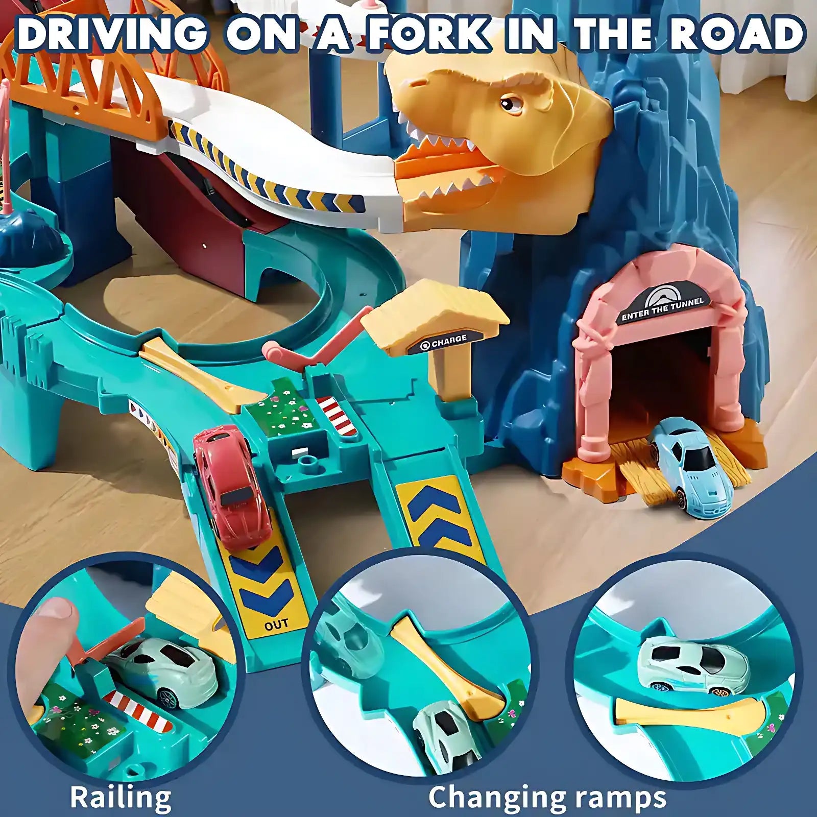 Dinosaur Car Playset with Ramp and Garage - CutePopToy