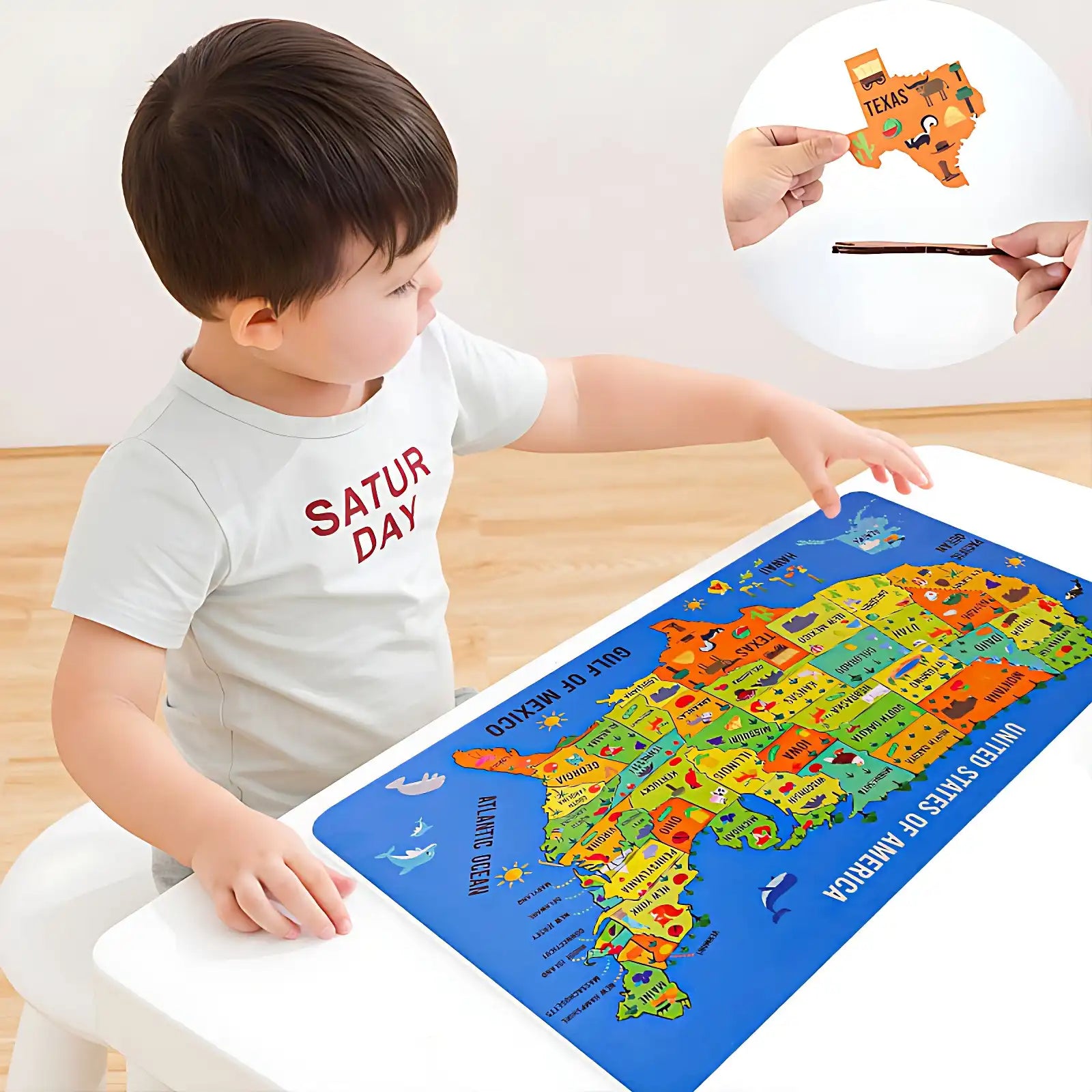 Educational Wooden US Map Puzzle Toy - CutePopToy