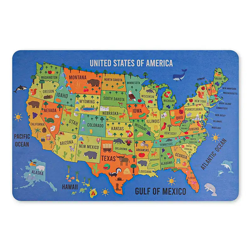 Educational Wooden US Map Puzzle Toy - CutePopToy