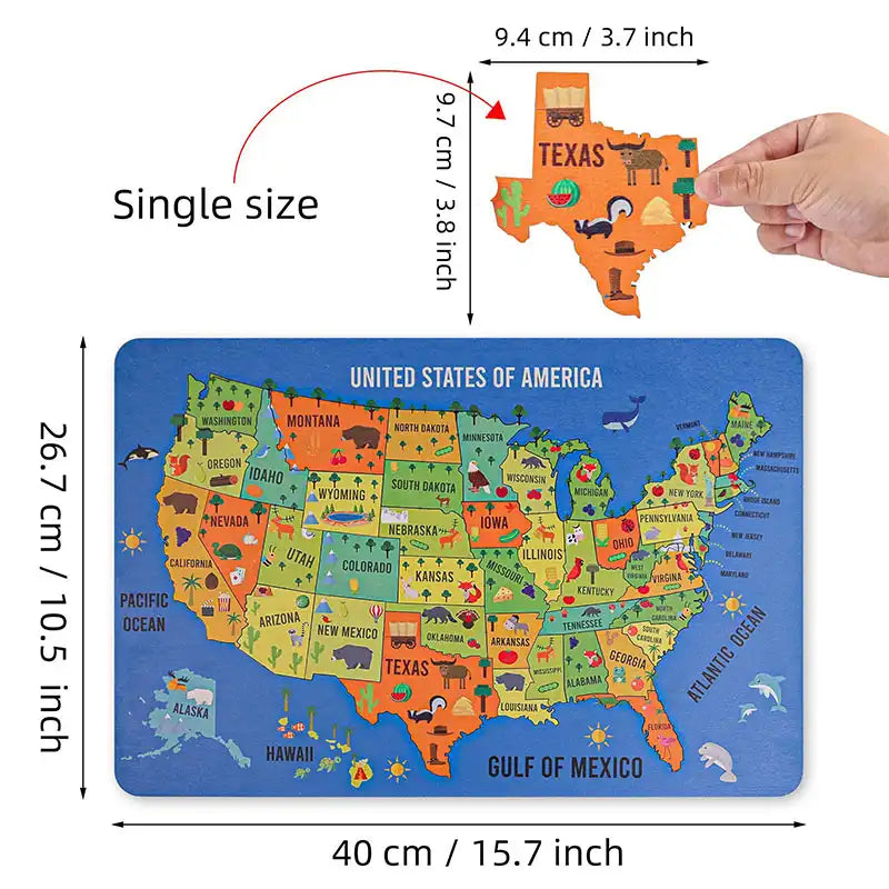 Educational Wooden US Map Puzzle Toy - CutePopToy