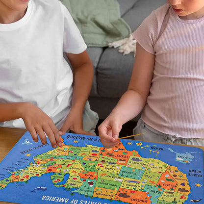 Educational Wooden US Map Puzzle Toy - CutePopToy