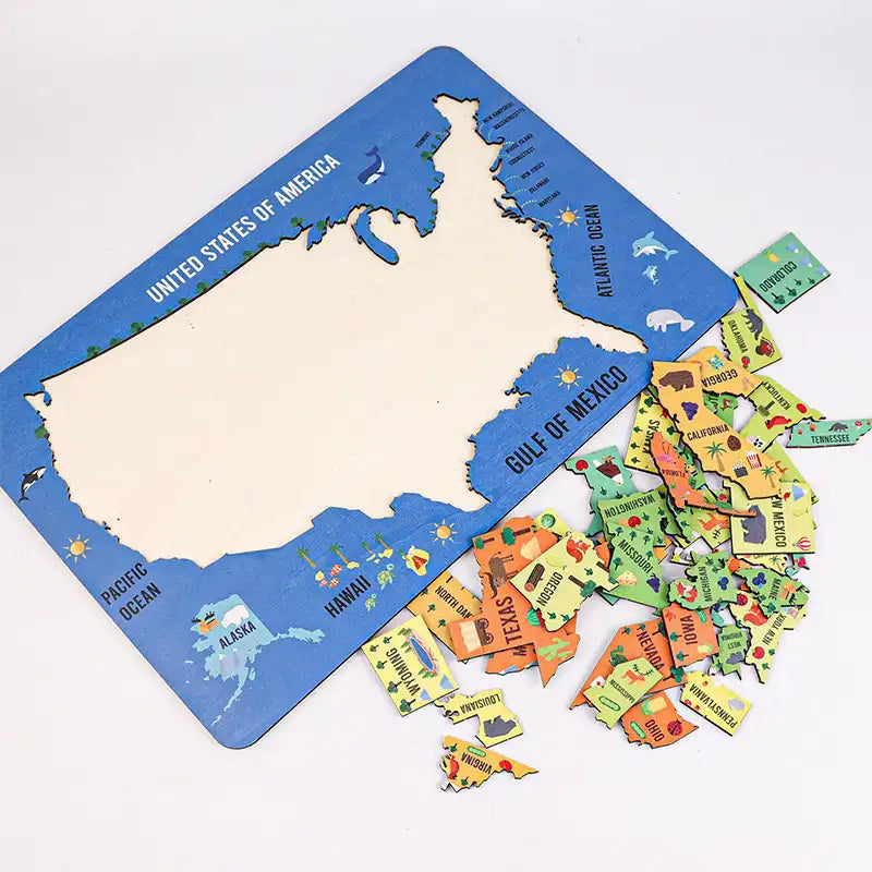 Educational Wooden US Map Puzzle Toy - CutePopToy