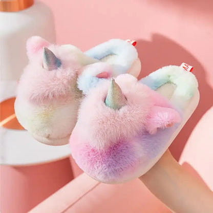 Girls’ Cute Animals Fantasy Rainbow Fluffy Slippers & Shoes - CutePopToy