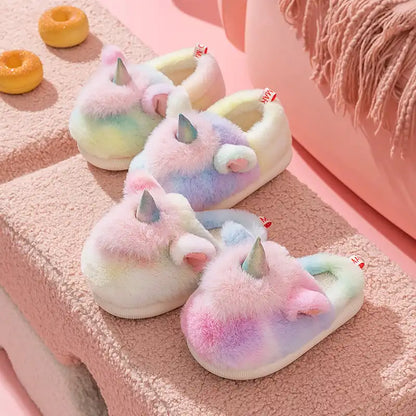 Girls’ Cute Animals Fantasy Rainbow Fluffy Slippers & Shoes - CutePopToy