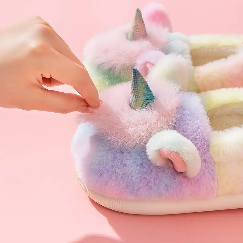 Girls’ Cute Animals Fantasy Rainbow Fluffy Slippers & Shoes - CutePopToy