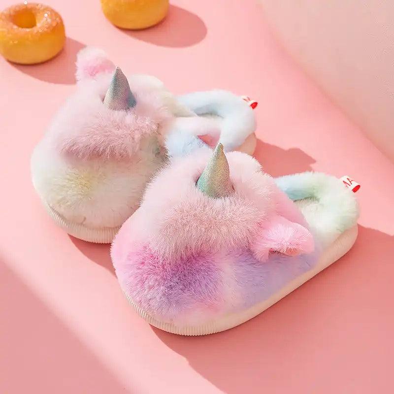 Girls’ Cute Animals Fantasy Rainbow Fluffy Slippers & Shoes - CutePopToy