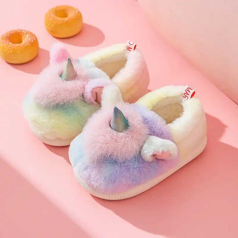 Girls’ Cute Animals Fantasy Rainbow Fluffy Slippers & Shoes - CutePopToy