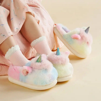 Girls’ Cute Animals Fantasy Rainbow Fluffy Slippers & Shoes - CutePopToy