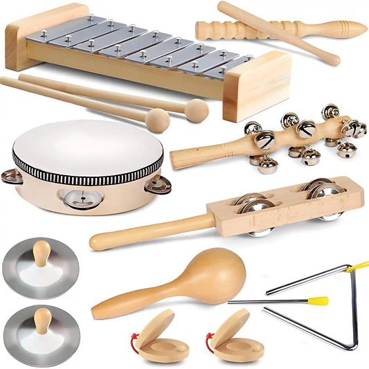 Kids’ Montessori Music Set with 9 Wooden Instruments