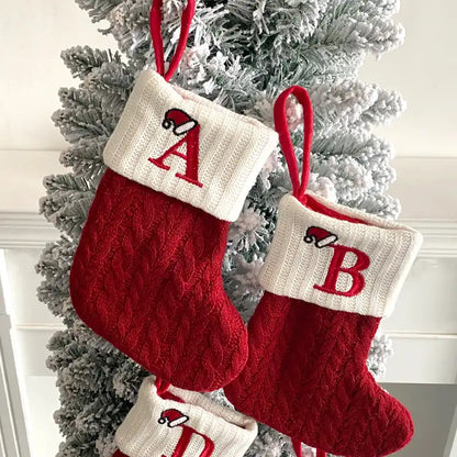 Letter Knitted Christmas Socks Christmas Tree Decoration Candy Gift Bag - CutePopToy