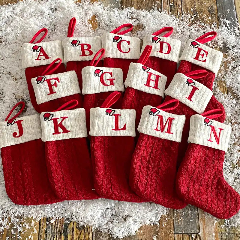 Letter Knitted Christmas Socks Christmas Tree Decoration Candy Gift Bag - CutePopToy