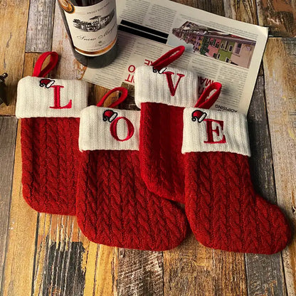 Letter Knitted Christmas Socks Christmas Tree Decoration Candy Gift Bag - CutePopToy