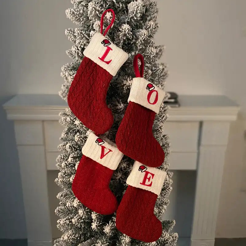 Letter Knitted Christmas Socks Christmas Tree Decoration Candy Gift Bag - CutePopToy