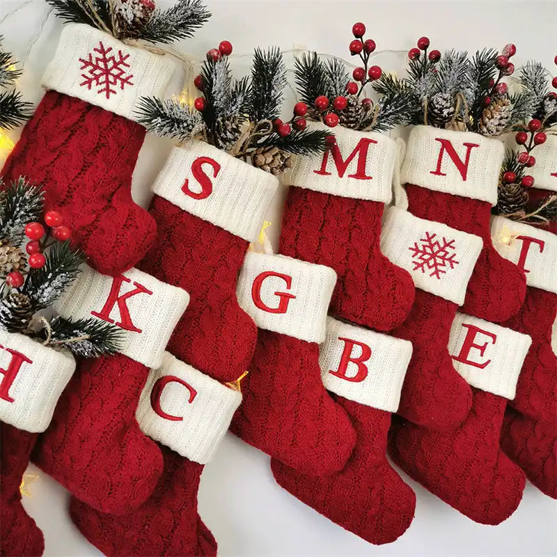 Letter Knitted Christmas Socks Christmas Tree Decoration Candy Gift Bag - CutePopToy