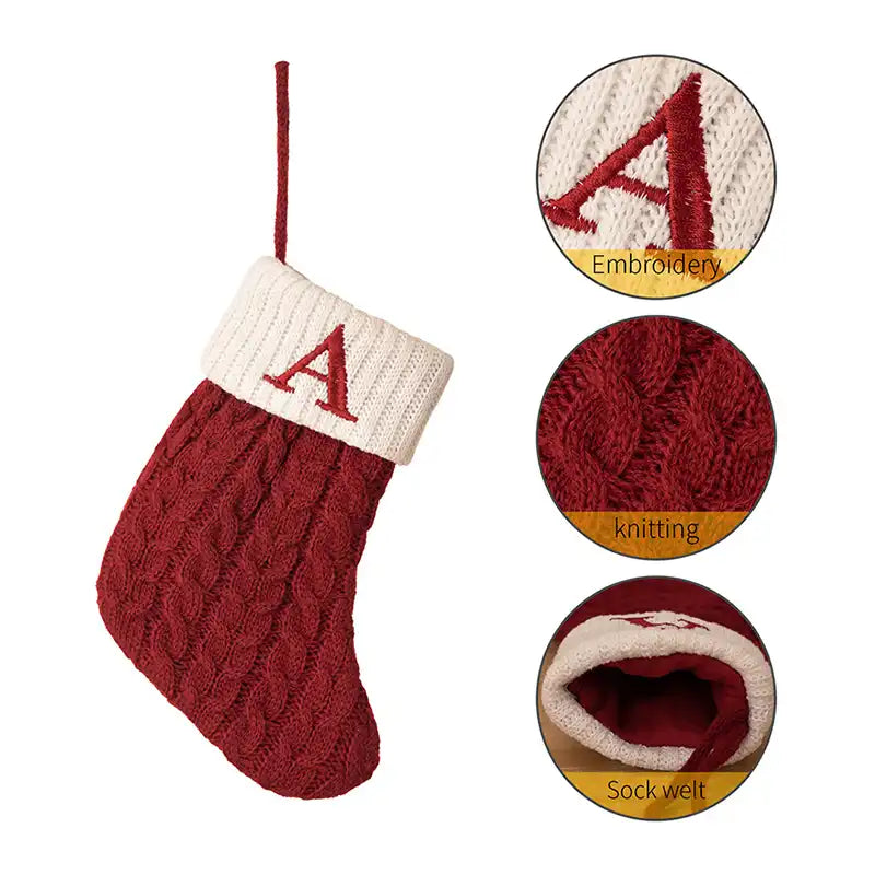 Letter Knitted Christmas Socks Christmas Tree Decoration Candy Gift Bag - CutePopToy