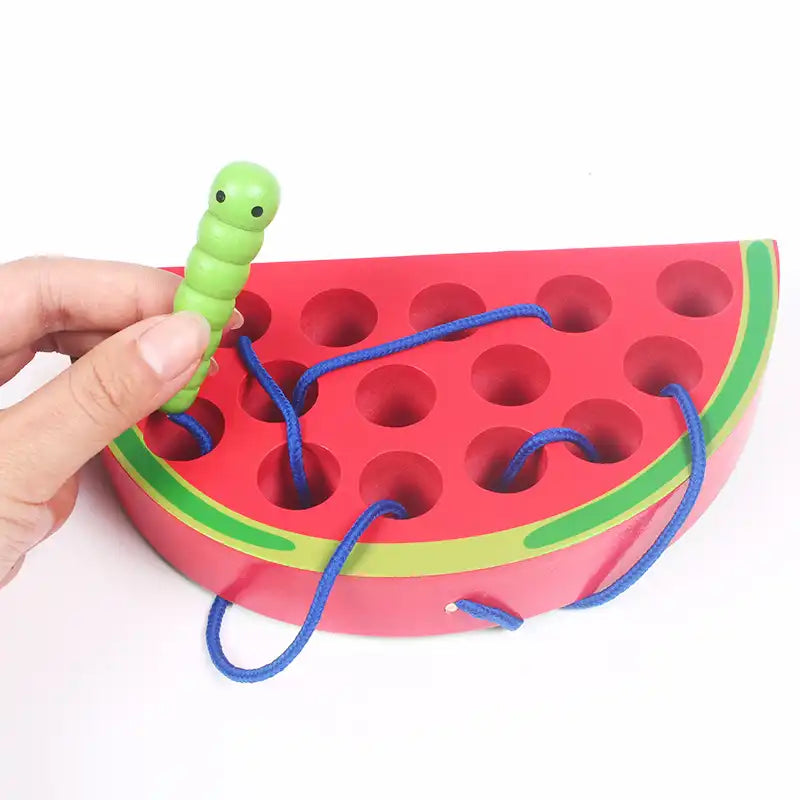 Montessori Fun Thread Wooden Toy Shape Cognize Worm - CutePopToy