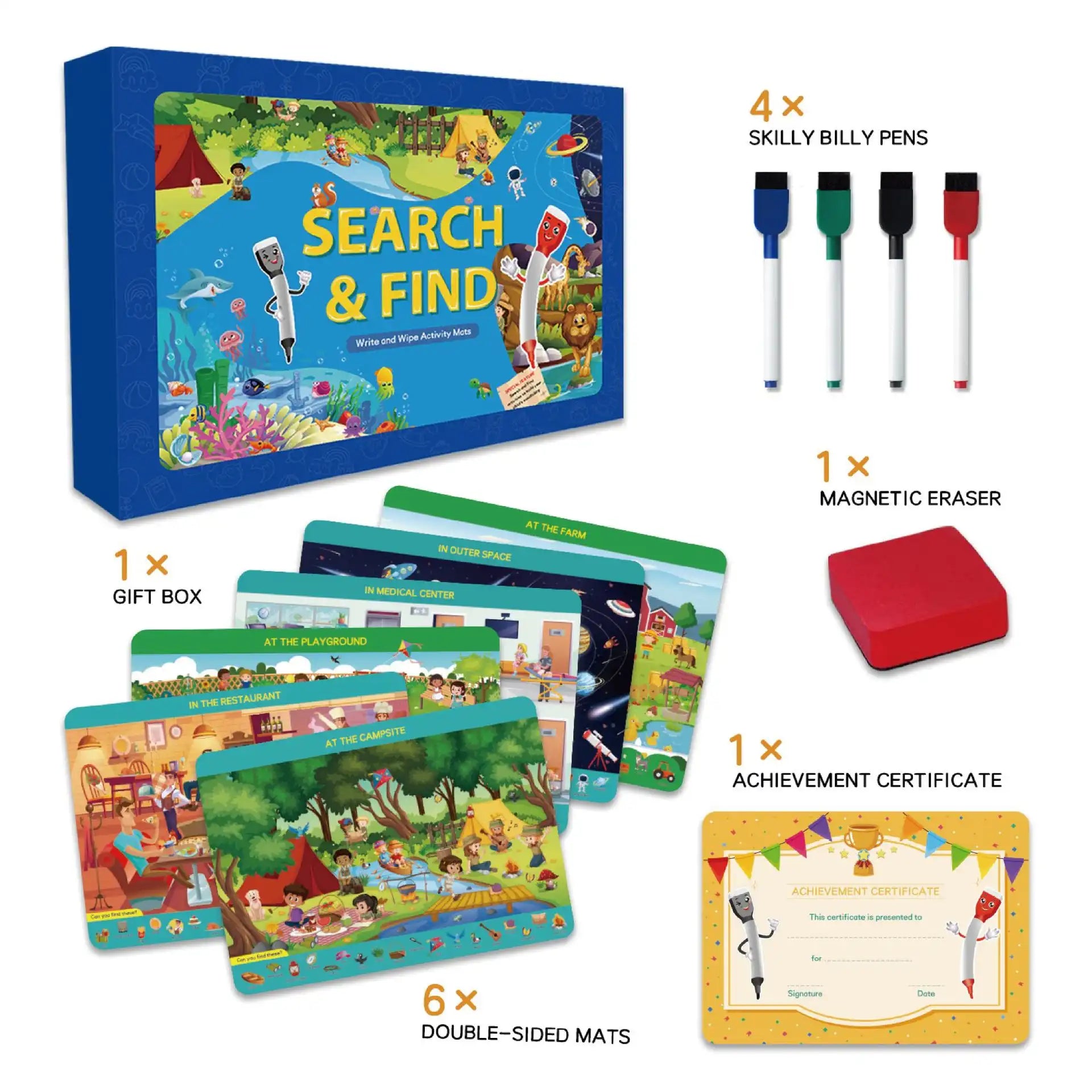 Reusable Search & Find Book for Kids 4-8 with Pen & Stickers - CutePopToy