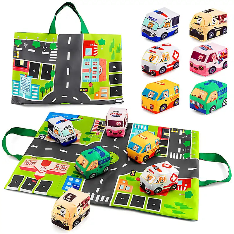 Soft Cloth Car Toy with Storage Bag and Sound Paper for Toddlers