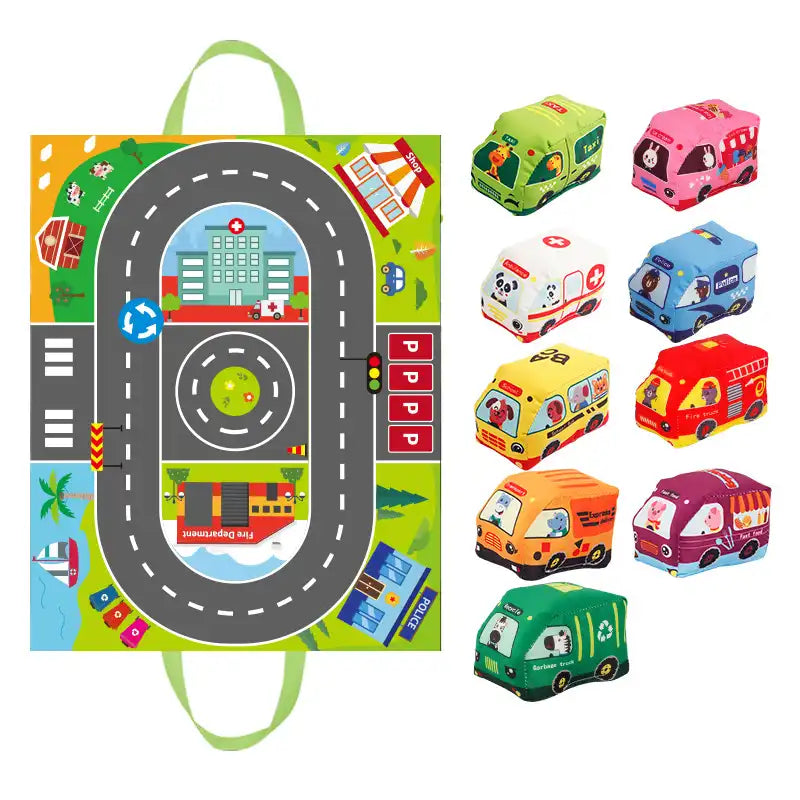 Soft Cloth Car Toy with Storage Bag and Sound Paper for Toddlers