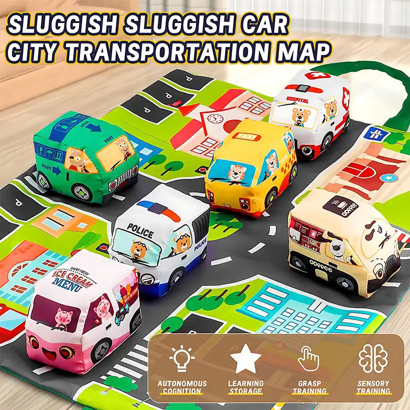 Soft Cloth Car Toy with Storage Bag and Sound Paper for Toddlers