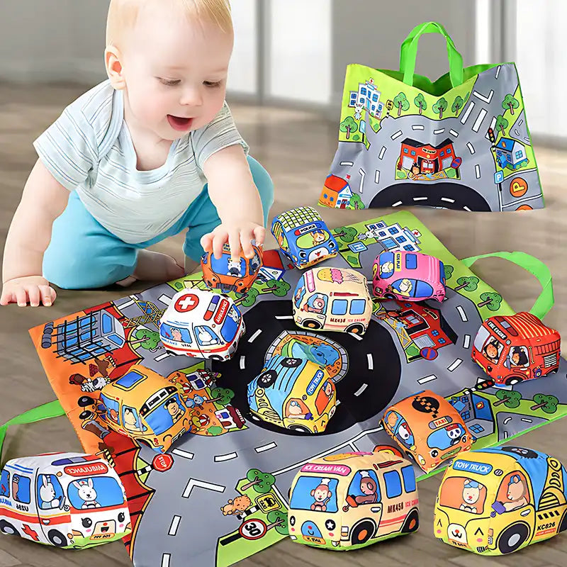 Soft Cloth Car Toy with Storage Bag and Sound Paper for Toddlers