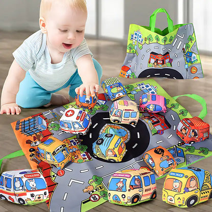 Soft Cloth Car Toy with Storage Bag and Sound Paper for Toddlers