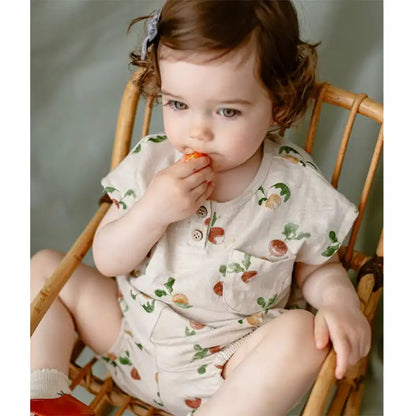 Summer Pastoral Style Toddler Sleeveless Crew Neck Vest and Shorts Suit