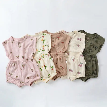 Summer Pastoral Style Toddler Sleeveless Crew Neck Vest and Shorts Suit
