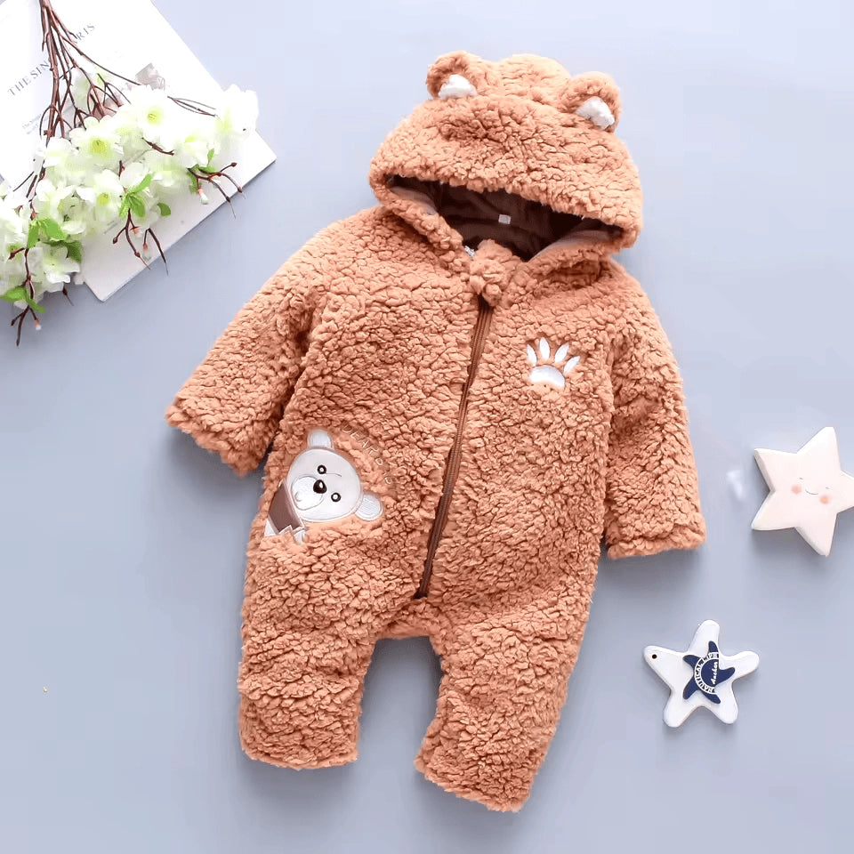 Thickened Lamb Fleece Baby Bear Jumpsuit - Winter Long-Sleeve