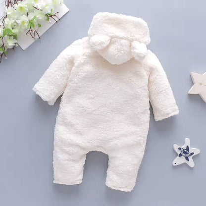 Thickened Lamb Fleece Baby Bear Jumpsuit - Winter Long-Sleeve