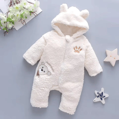 Thickened Lamb Fleece Baby Bear Jumpsuit - Winter Long-Sleeve