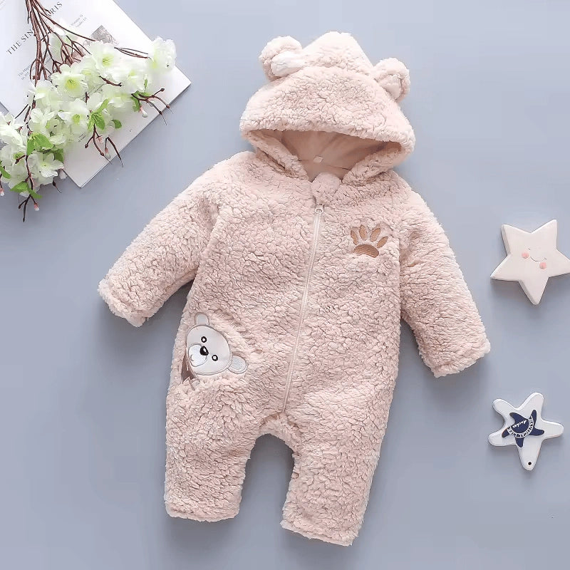 Thickened Lamb Fleece Baby Bear Jumpsuit - Winter Long-Sleeve