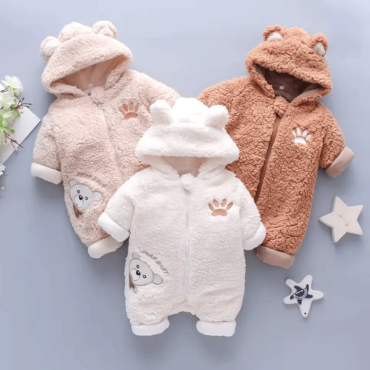 Thickened Lamb Fleece Baby Bear Jumpsuit - Winter Long-Sleeve