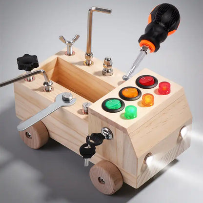 Wooden LED Switch And Screws Busy Vehicle - CutePopToy