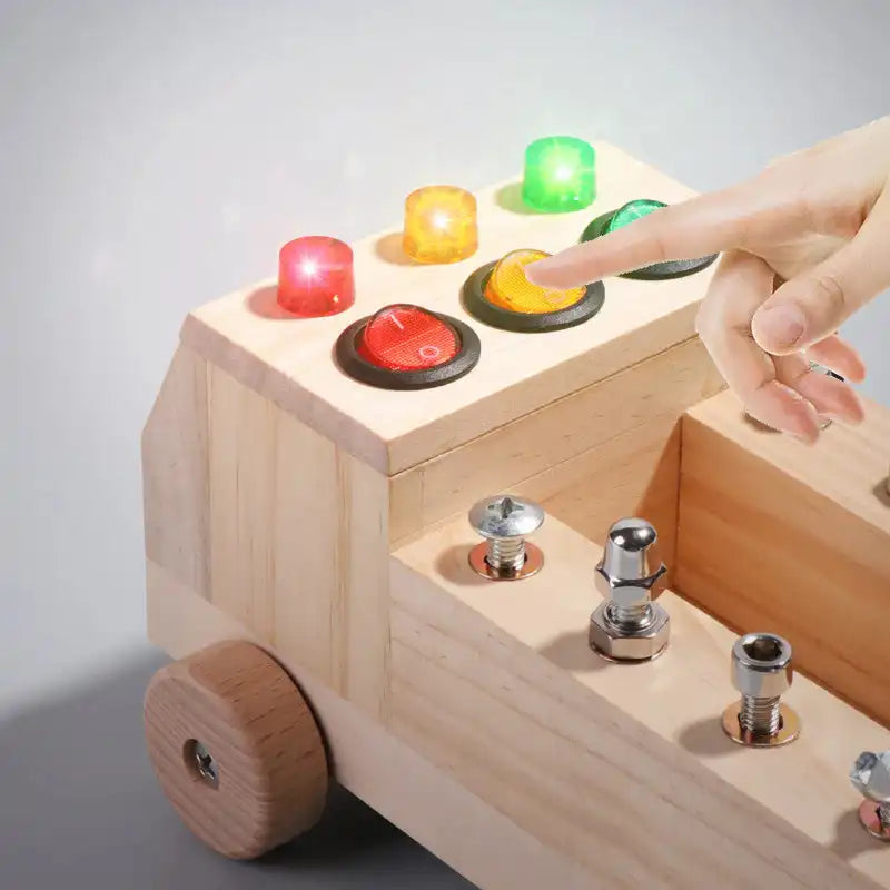 Wooden LED Switch And Screws Busy Vehicle - CutePopToy