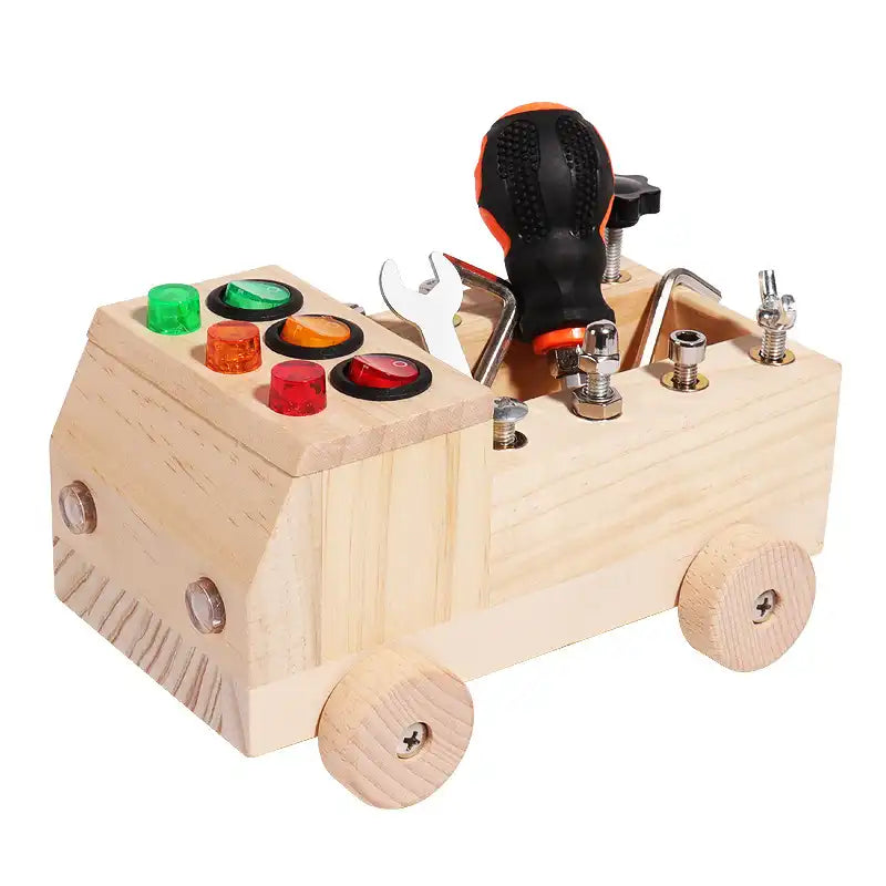 Wooden LED Switch And Screws Busy Vehicle - CutePopToy